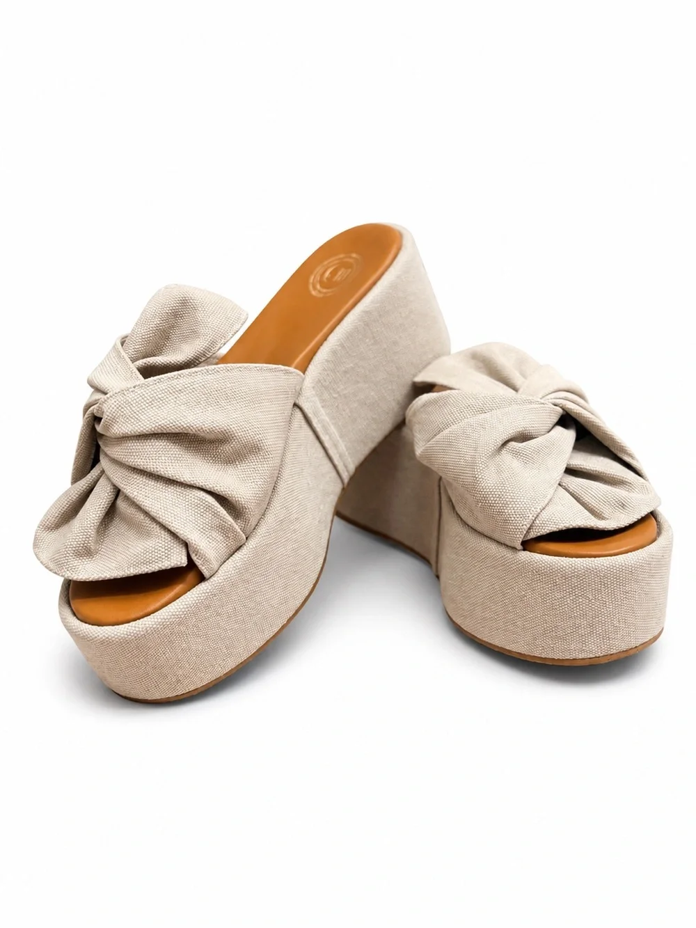 Made in Italy Camilla Benedetti Knotted Canvas Platform Slide — Sand